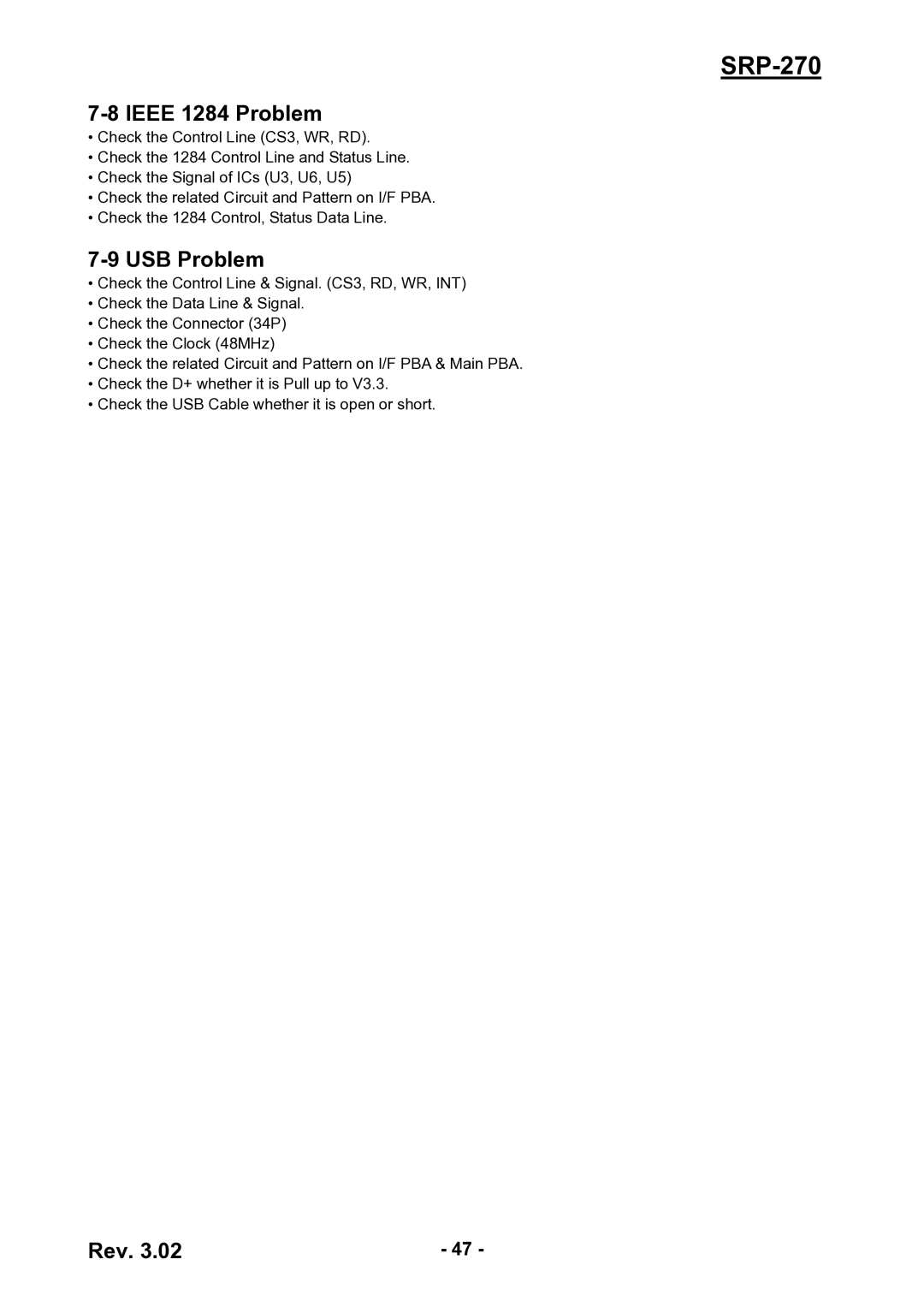 BIXOLON SRP-270 service manual Ieee 1284 Problem, USB Problem 