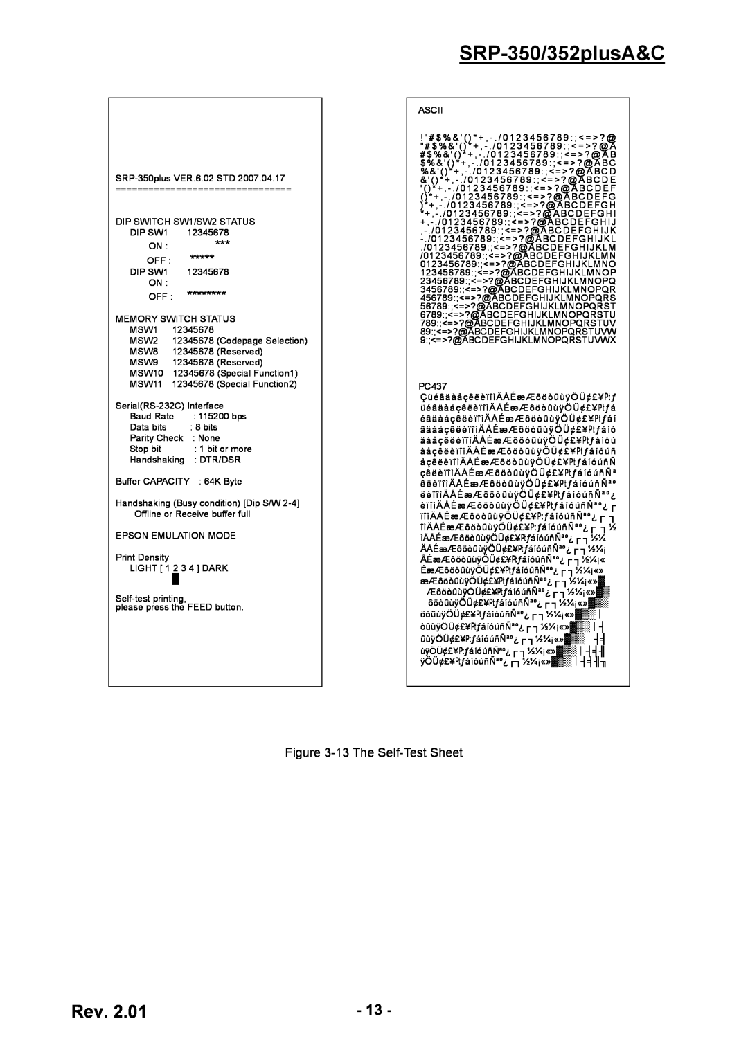 BIXOLON service manual SRP-350/352plusA&C, 13 The Self-Test Sheet 