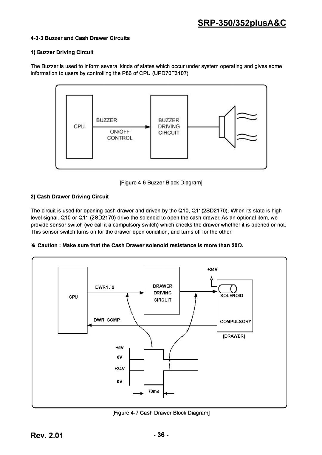 BIXOLON SRP-350/352plusA&C, Buzzer and Cash Drawer Circuits 1 Buzzer Driving Circuit, Cash Drawer Driving Circuit 