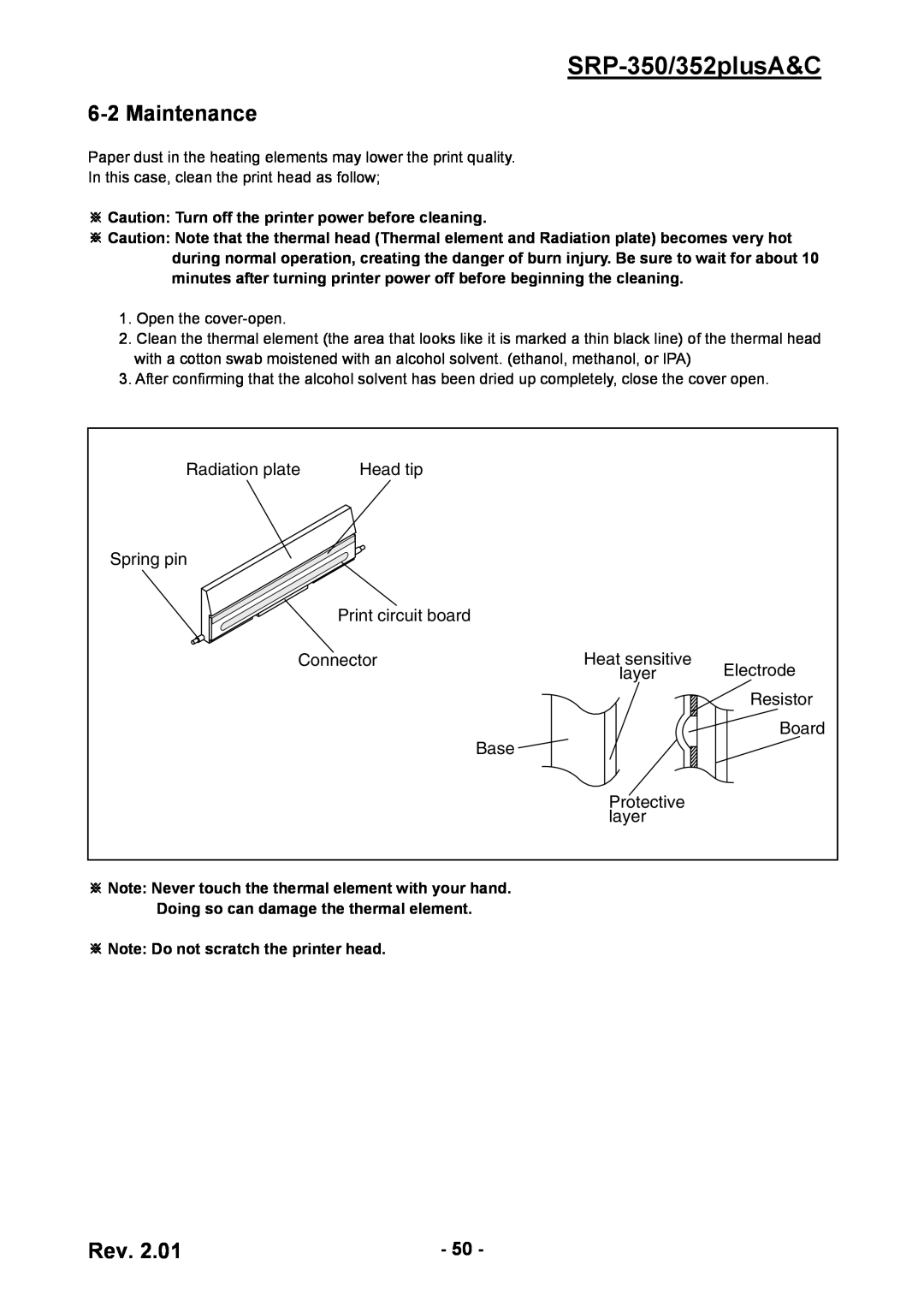 BIXOLON service manual Maintenance, SRP-350/352plusA&C, ※ Caution Turn off the printer power before cleaning 