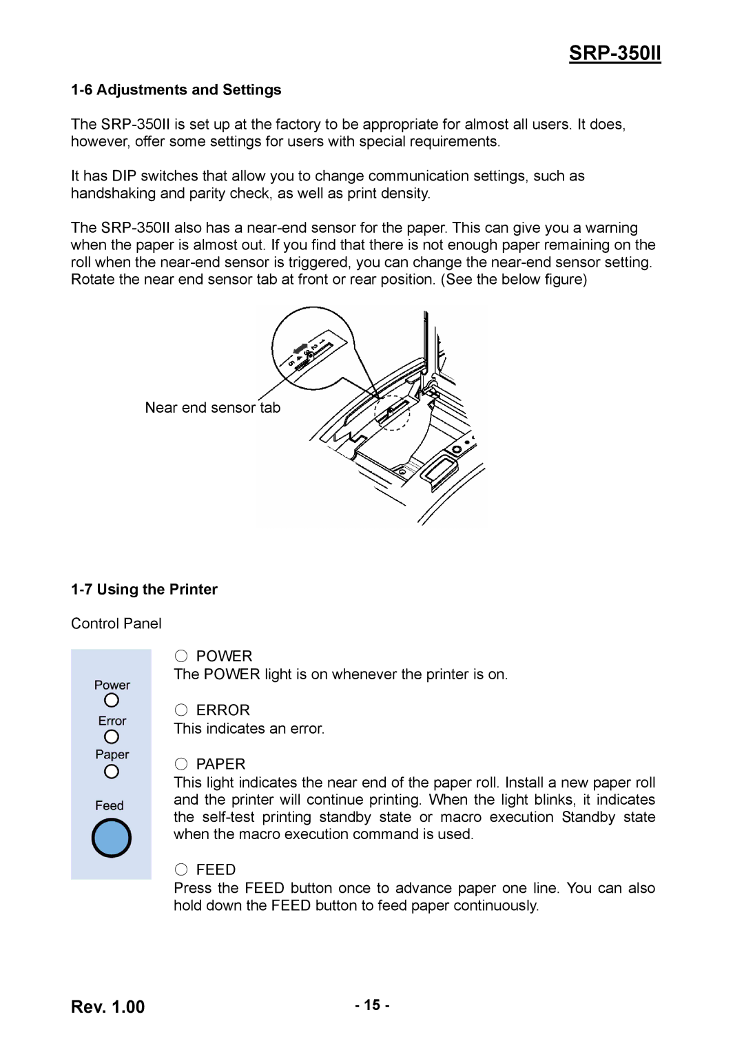 BIXOLON SRP-350II user manual Adjustments and Settings, Using the Printer 