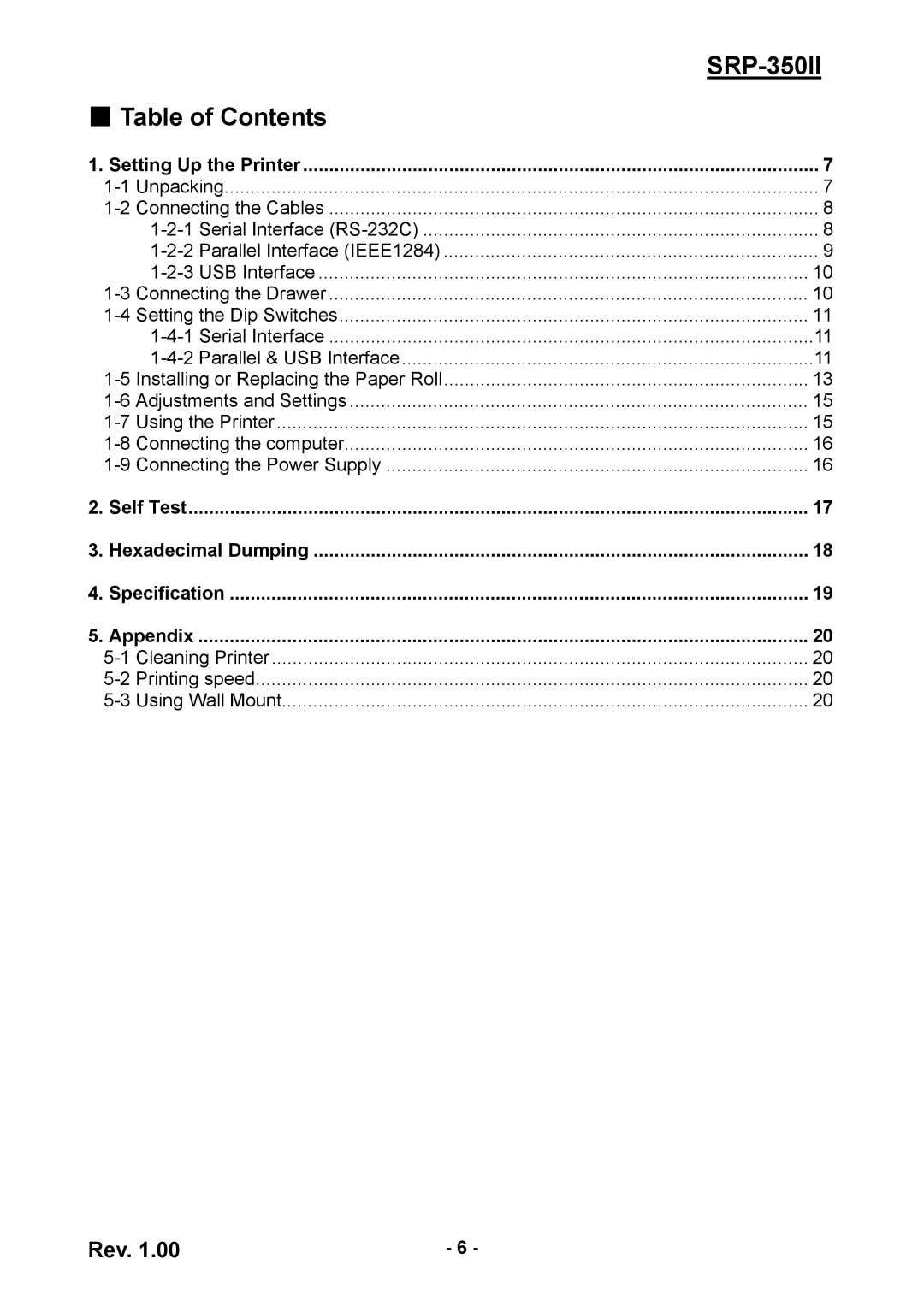 BIXOLON SRP-350II user manual Table of Contents 