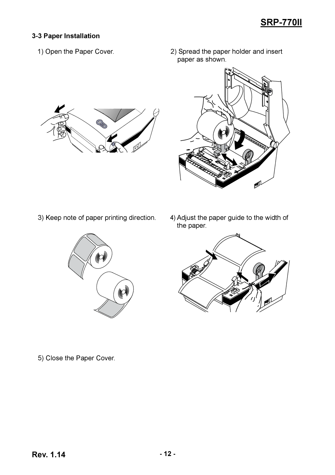 BIXOLON SRP-770II user manual Paper Installation 