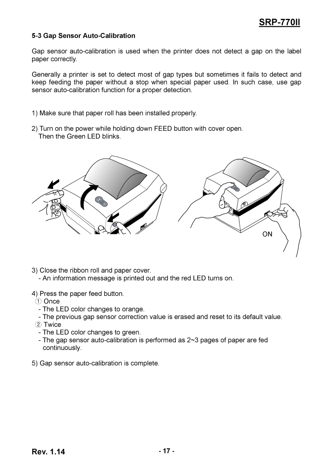 BIXOLON SRP-770II user manual Gap Sensor Auto-Calibration 