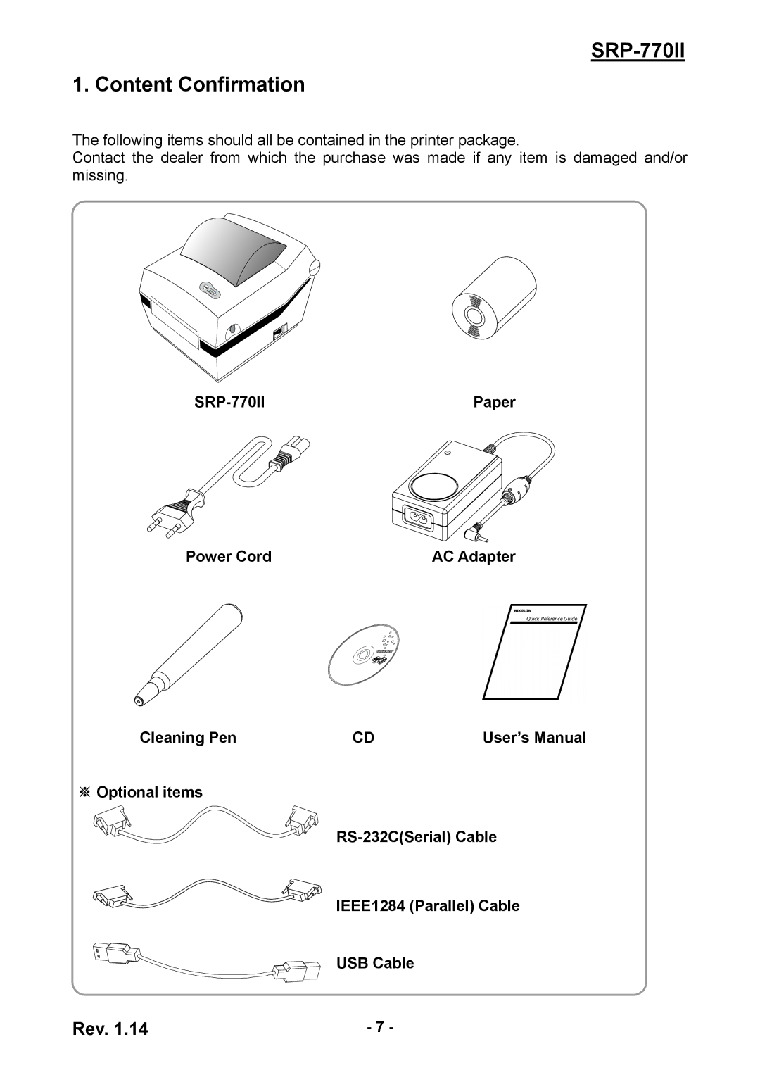 BIXOLON SRP-770II user manual Content Confirmation 