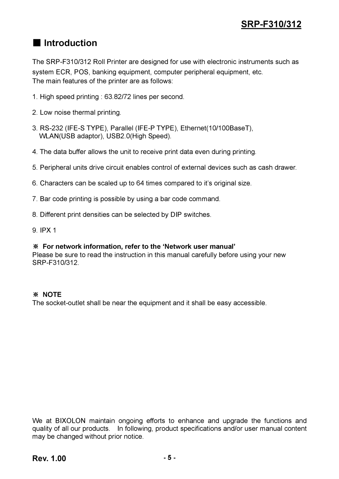 BIXOLON SRP-F312 user manual SRP-F310/312 Introduction 