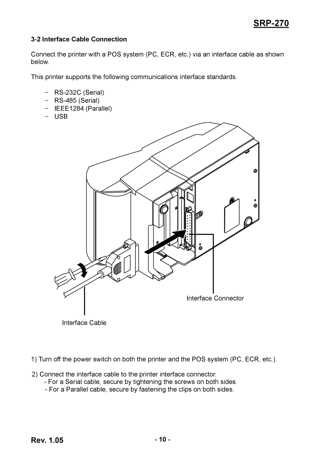 BIXOLON SRP270CPG user manual Interface Cable Connection, Usb 