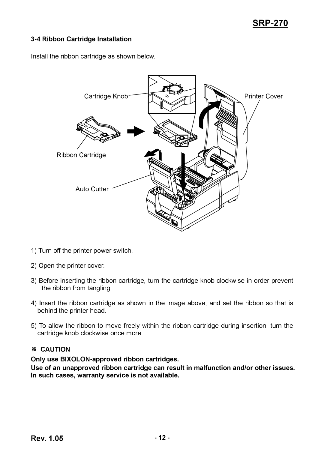 BIXOLON SRP270CPG user manual Ribbon Cartridge Installation 