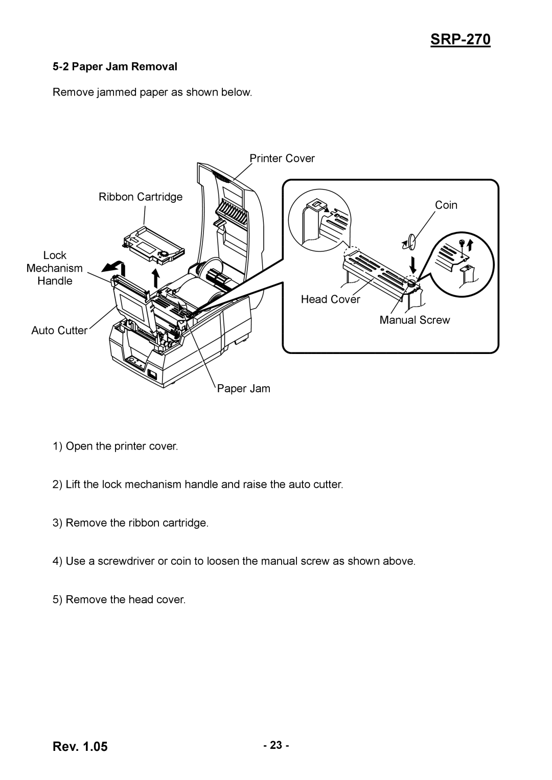 BIXOLON SRP270CPG user manual Paper Jam Removal 