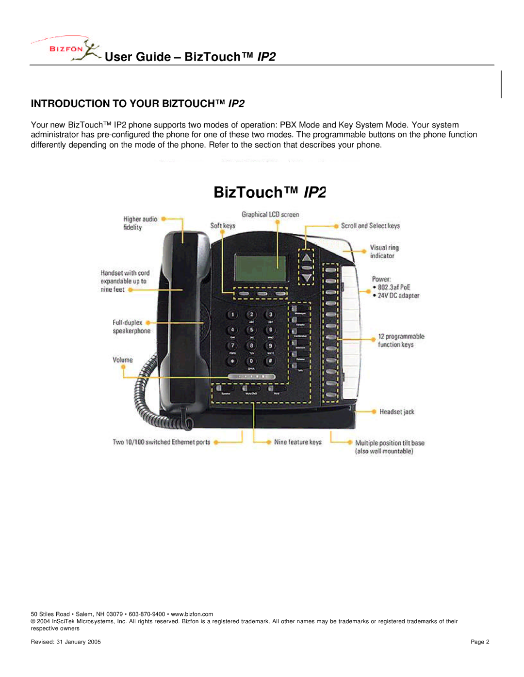 Bizfon WD482400400 manual BizTouch IP2, Introduction to Your Biztouch IP2 