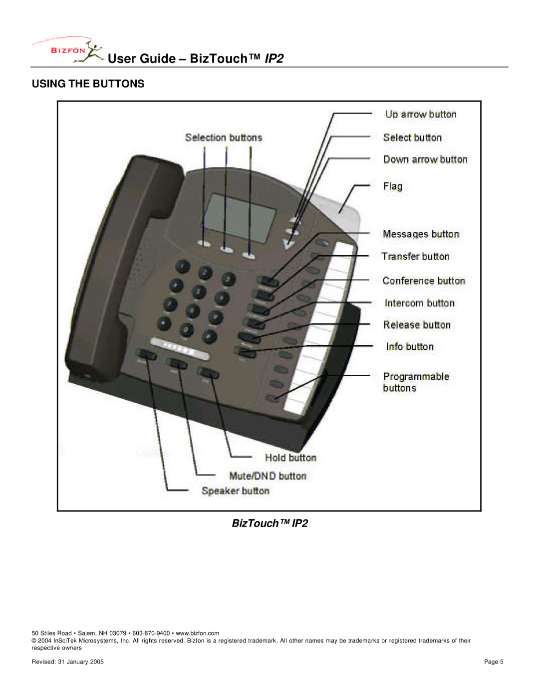 Bizfon WD482400400 manual Using the Buttons, BizTouch IP2 