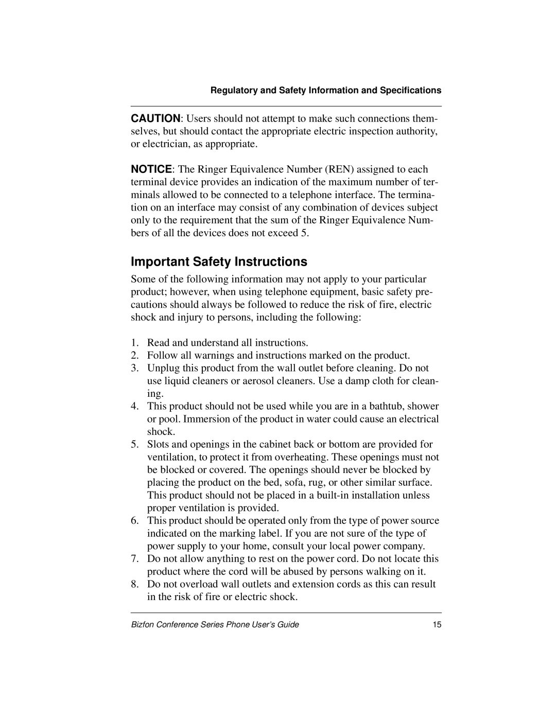 Bizfon Conference Series manual Important Safety Instructions 