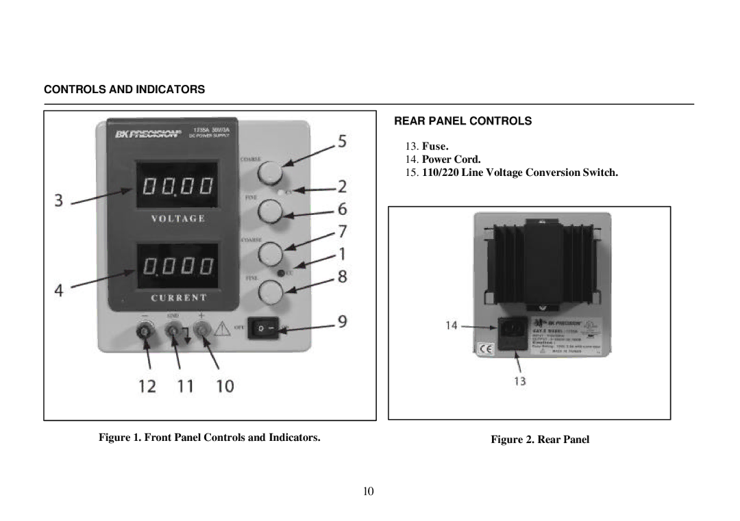 B&K 0-3A, 0-30V instruction manual Controls and Indicators Rear Panel Controls, Front Panel Controls and Indicators 