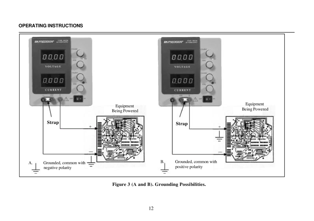 B&K 0-3A, 0-30V instruction manual Operating Instructions, B. Grounding Possibilities 