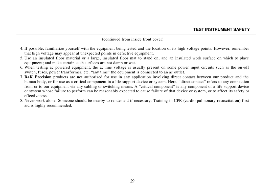 B&K 0-30V, 0-3A instruction manual Test Instrument Safety 