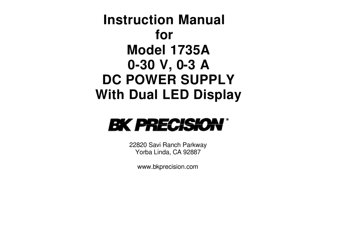 B&K 0-30V, 0-3A instruction manual DC Power Supply 