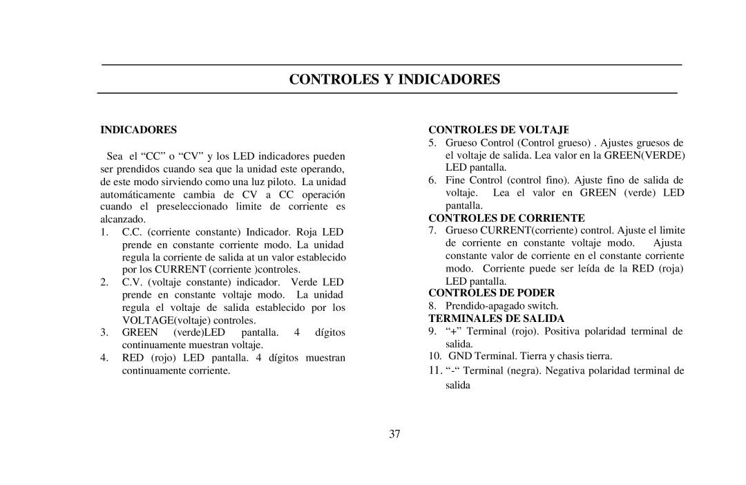 B&K 0-30V, 0-3A instruction manual Controles Y Indicadores 