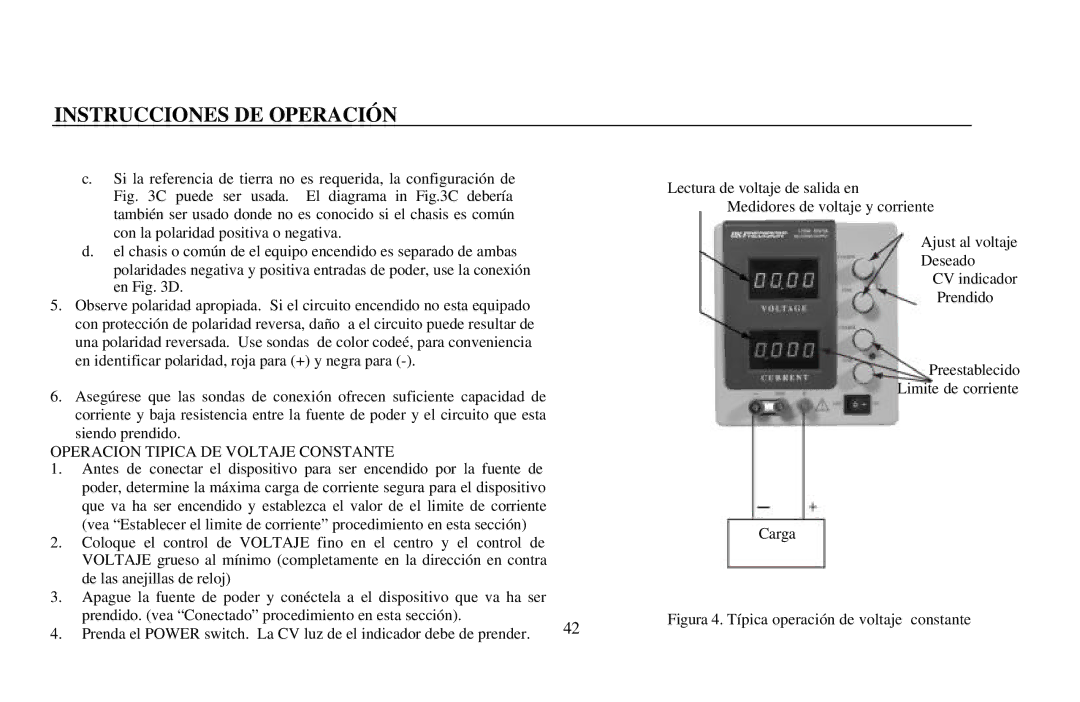 B&K 0-3A, 0-30V instruction manual Operacion Tipica DE Voltaje Constante 