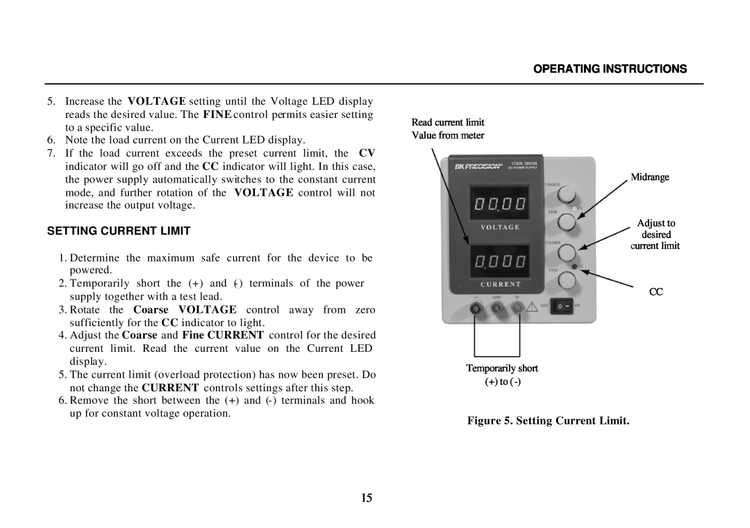 B&K 0-30V, 0-3A instruction manual Operating Instructions, Setting Current Limit 