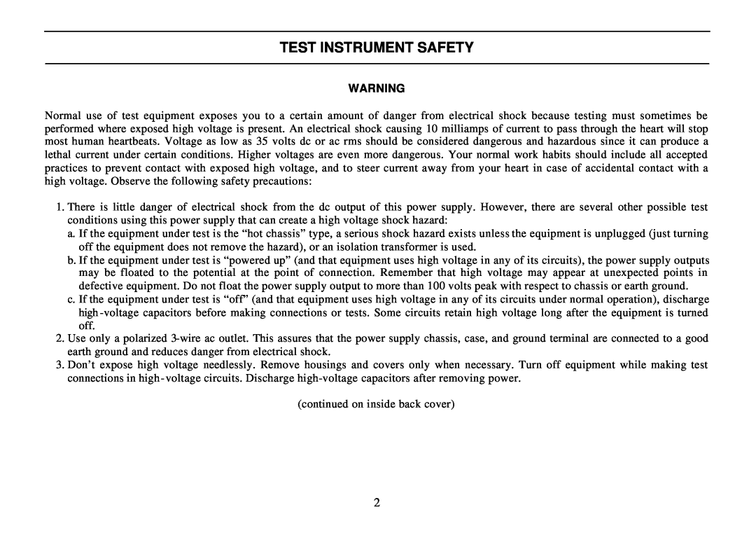 B&K 0-3A, 0-30V instruction manual Test Instrument Safety 