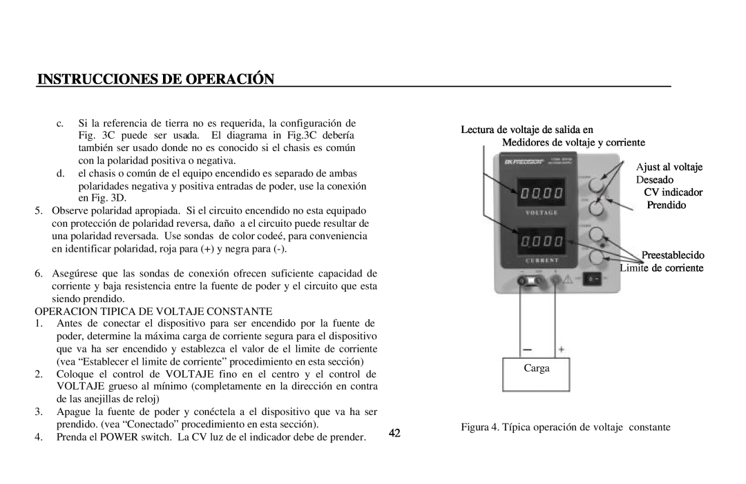 B&K 0-3A, 0-30V instruction manual Instrucciones De Operación, Operacion Tipica De Voltaje Constante 