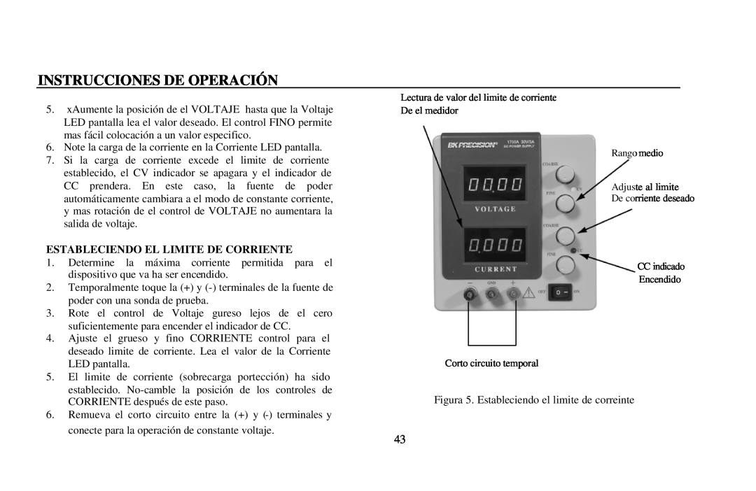 B&K 0-30V, 0-3A instruction manual Instrucciones De Operación, Estableciendo El Limite De Corriente 