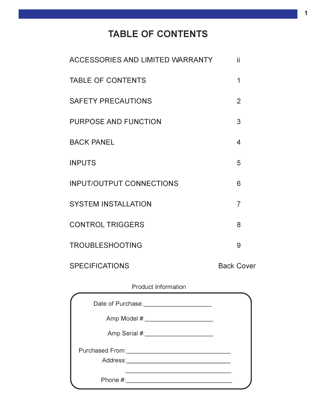 B&K 125.7 S2, 125.5 S2 user manual Table of Contents 