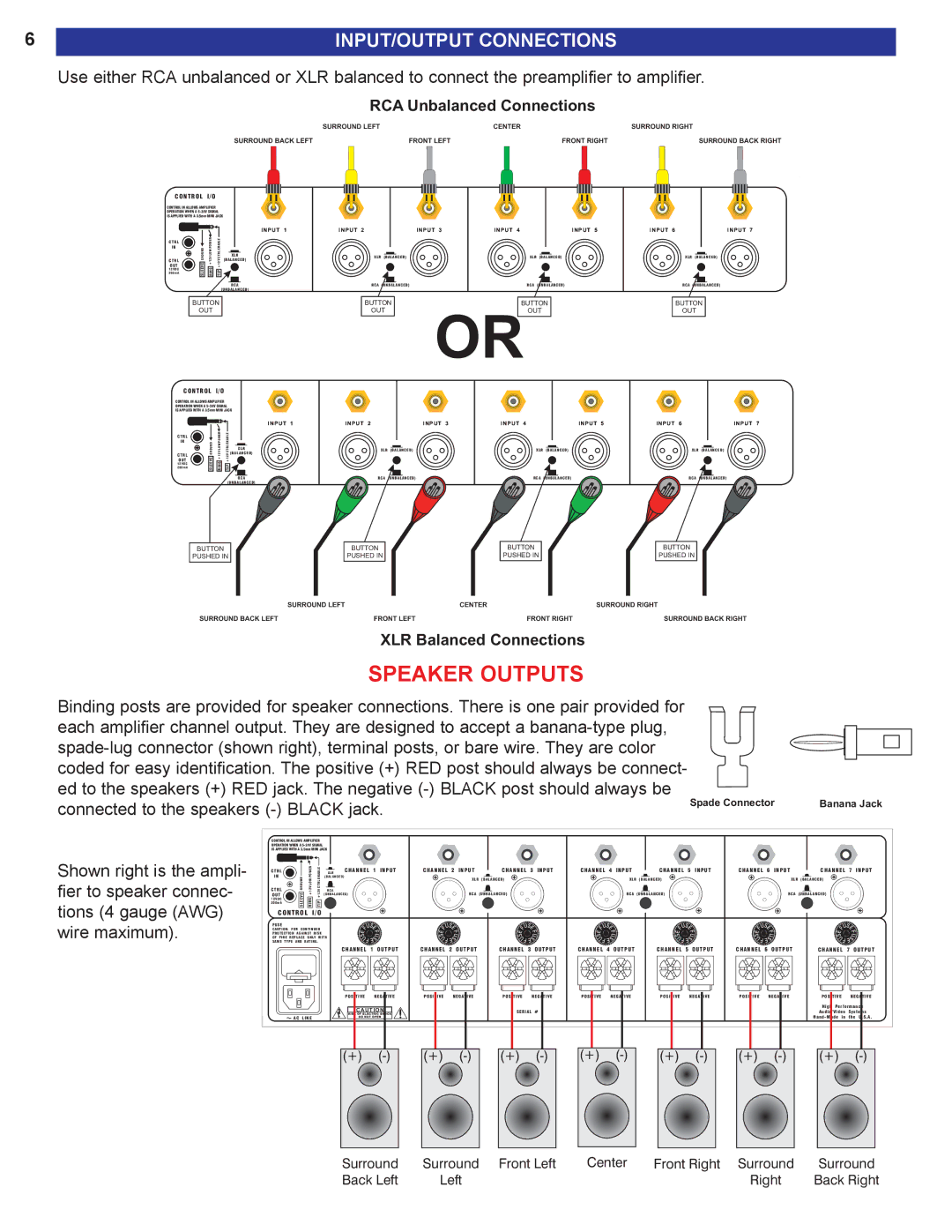 B&K 125.5 S2, 125.7 S2 user manual Speaker Outputs, INPUT/OUTPUT Connections 