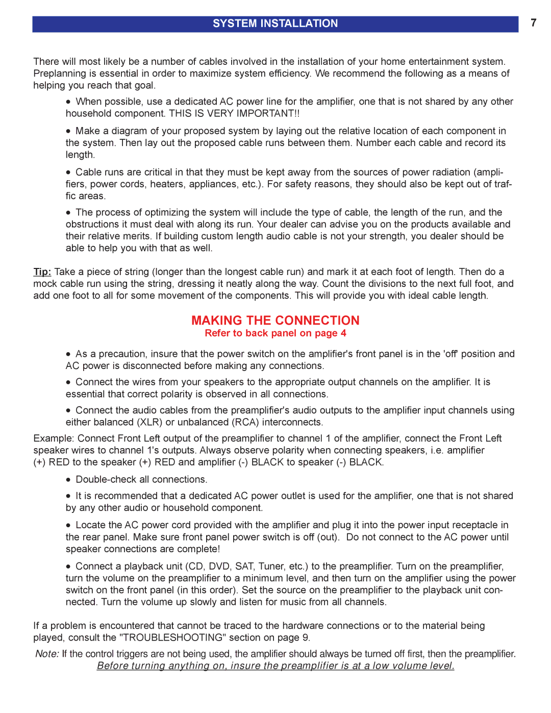 B&K 125.7 S2, 125.5 S2 user manual Making the Connection, System Installation 