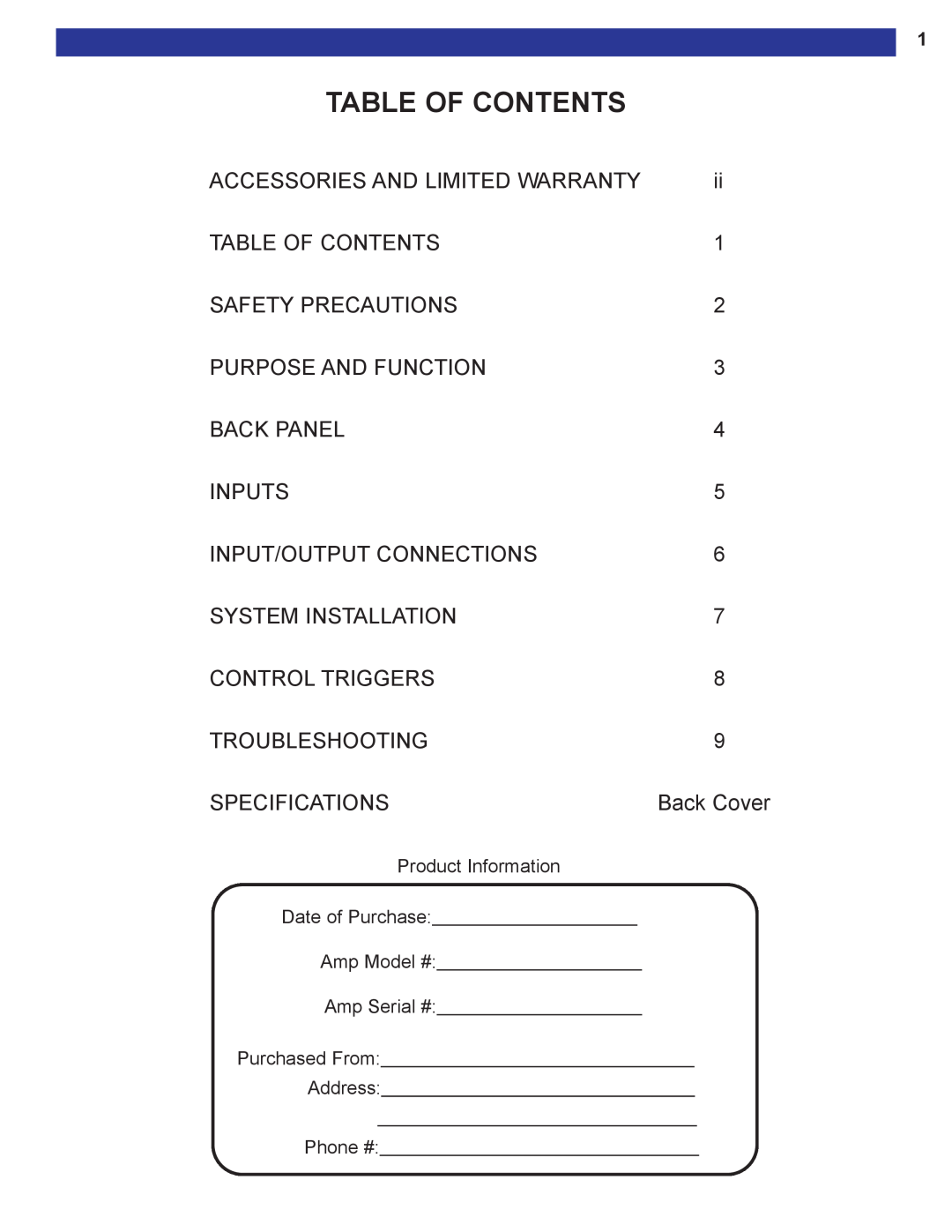 B&K 125.7 S2, 125.5 S2 user manual Table Of Contents 