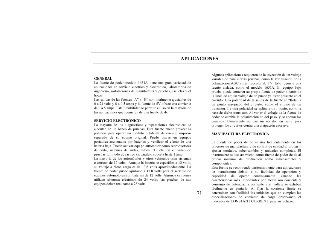 B&K 1652, 1651A instruction manual Servicio Electrónico, Manufactura Electrónica 