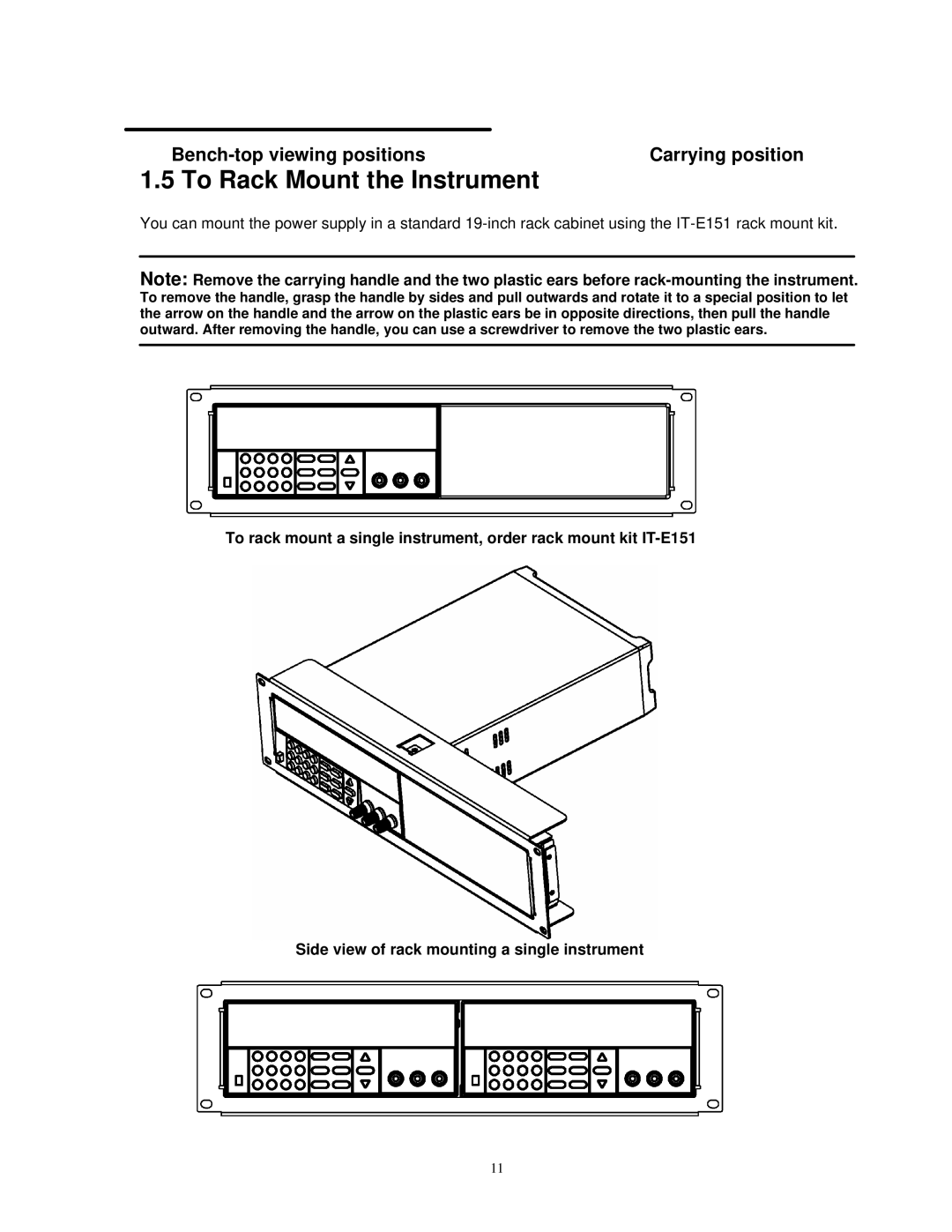 B&K 1787B, 1786B, 1788, 1785B instruction manual To Rack Mount the Instrument, Bench-top viewing positions Carrying position 