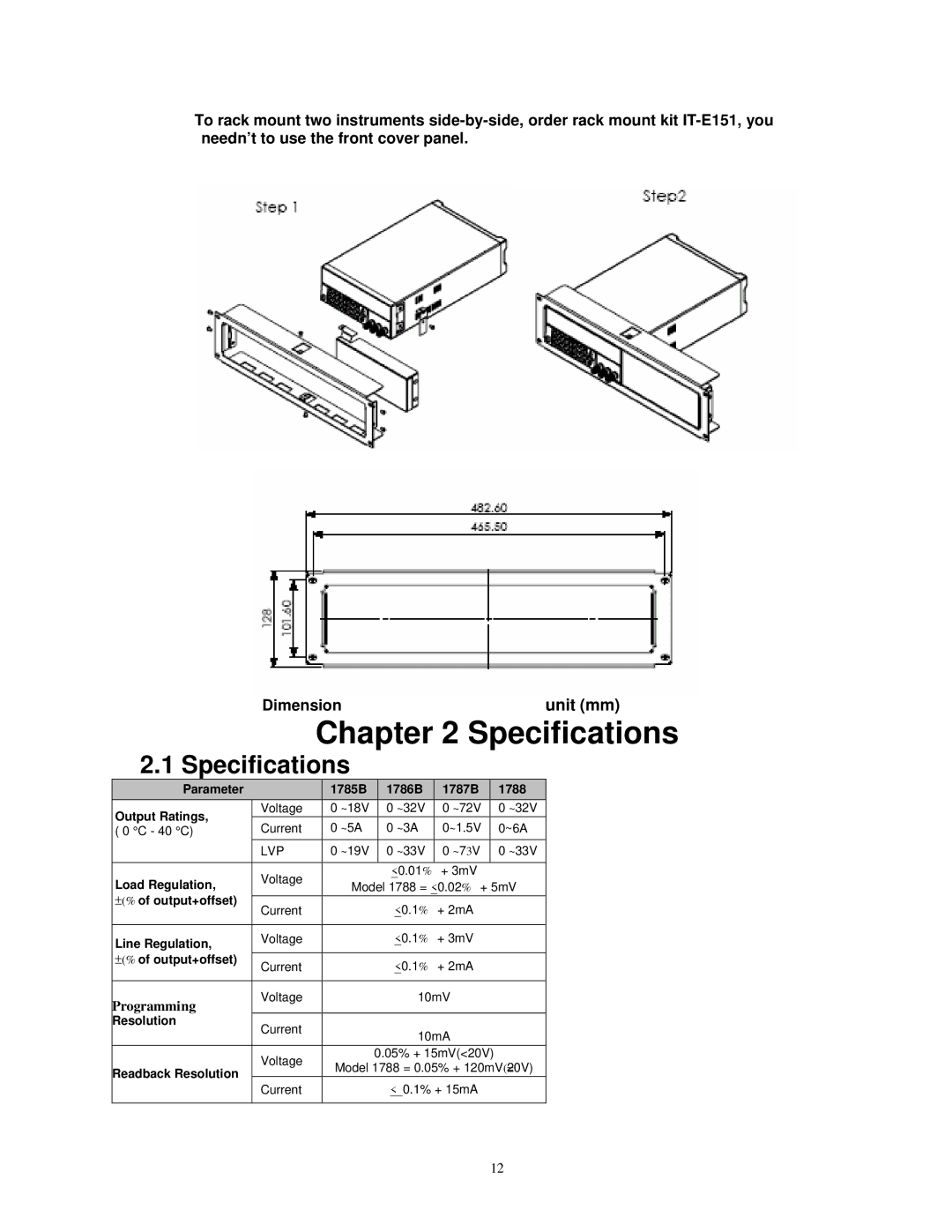 B&K 1786B, 1788, 1785B, 1787B instruction manual Specifications 