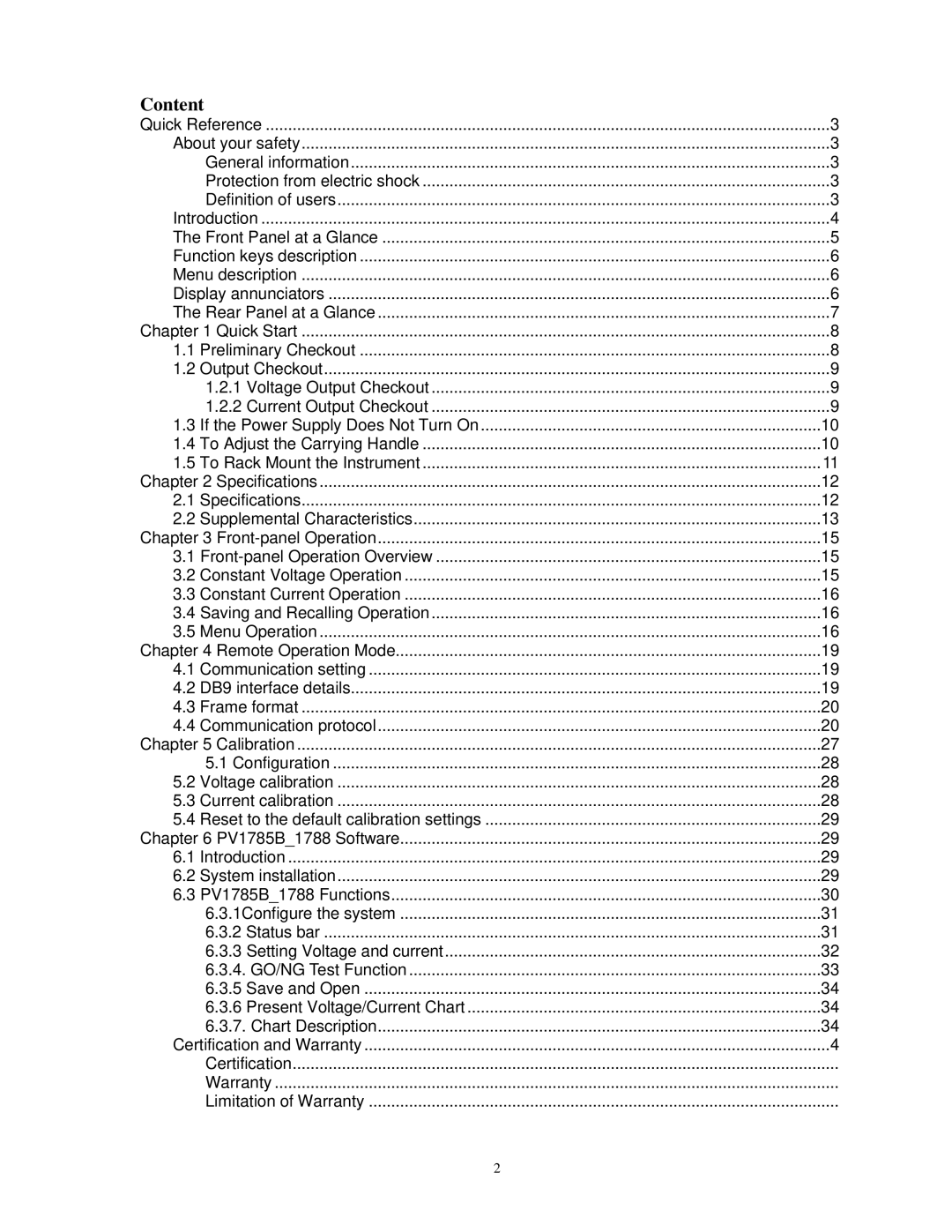 B&K 1785B, 1786B, 1788, 1787B instruction manual Content 