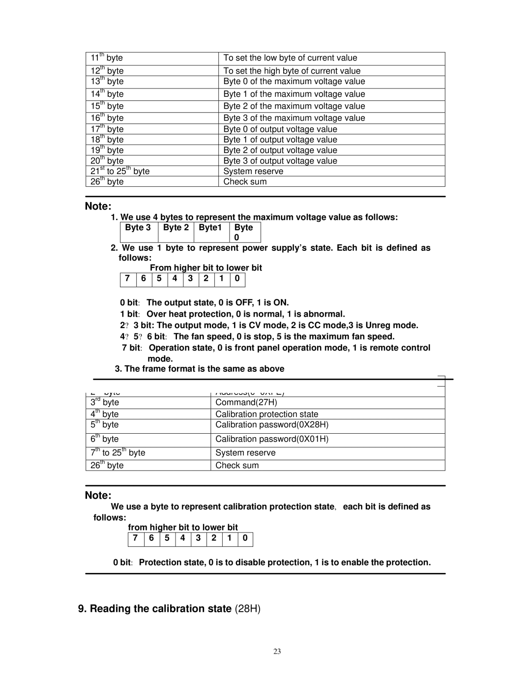 B&K 1787B, 1786B, 1788, 1785B instruction manual Entering the calibration mode 27H, Reading the calibration state 28H 