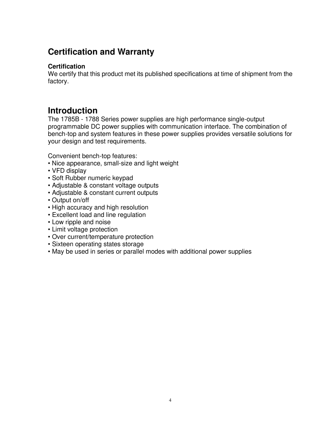 B&K 1786B, 1788, 1785B, 1787B instruction manual Certification and Warranty, Introduction 