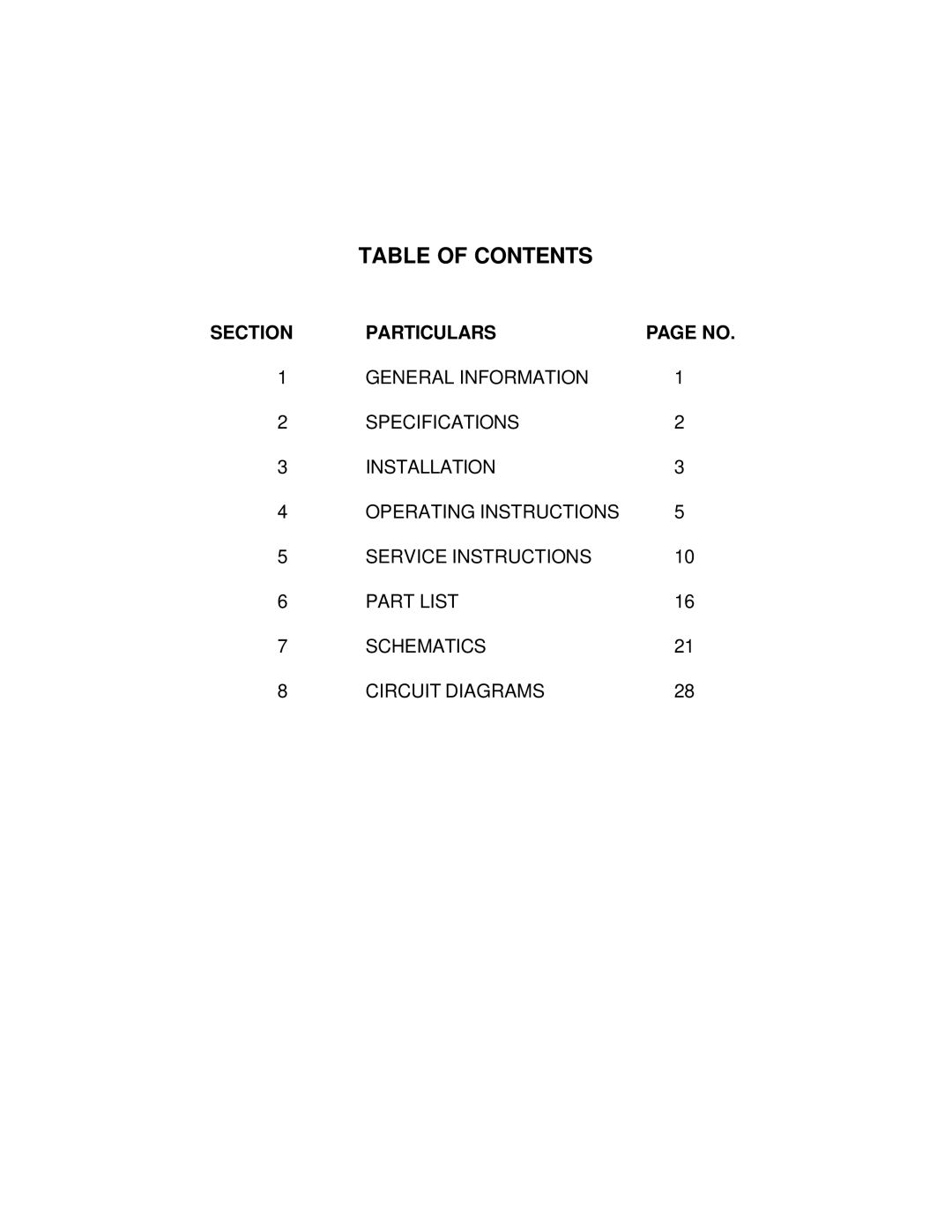 B&K 1794 instruction manual Table of Contents 