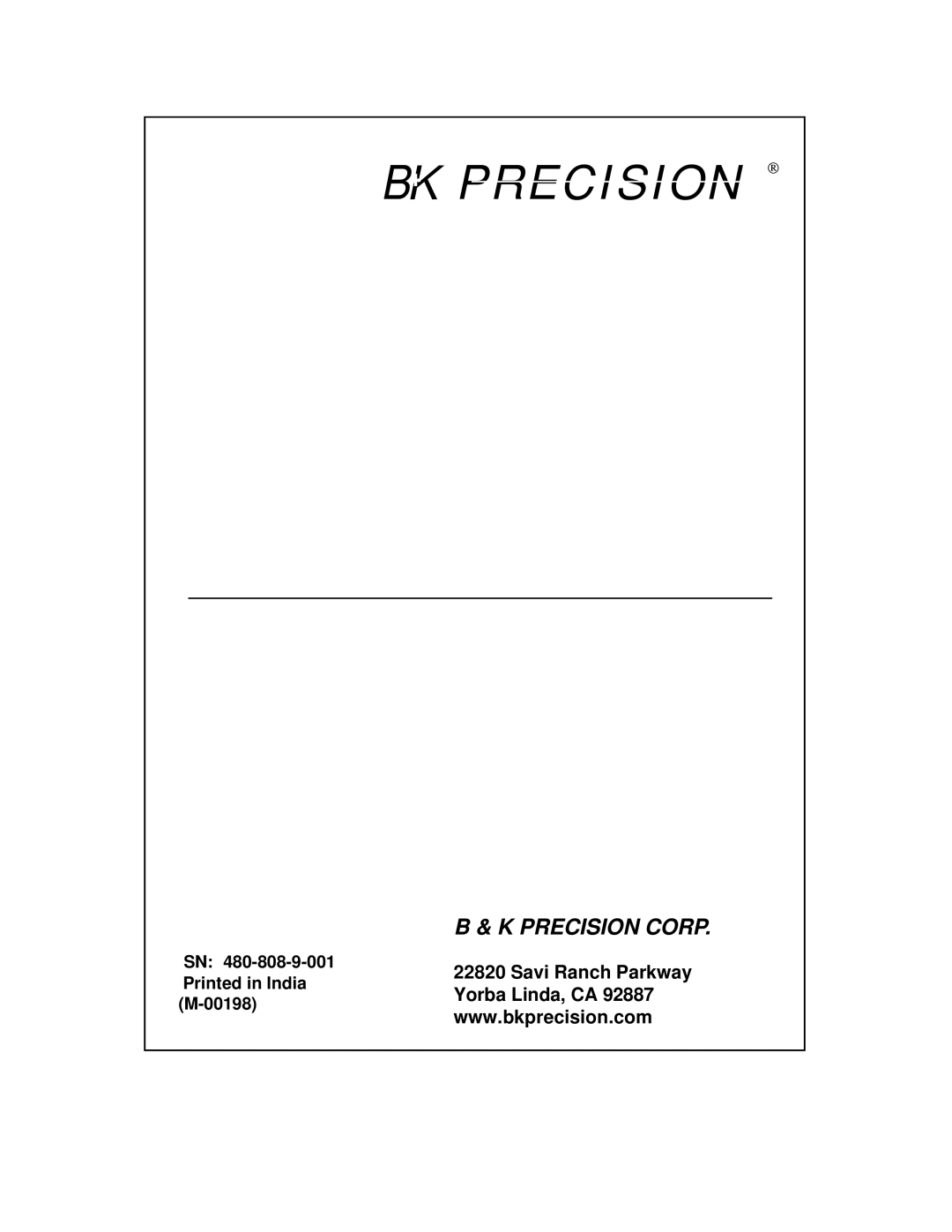 B&K 1794 instruction manual Precision Corp 