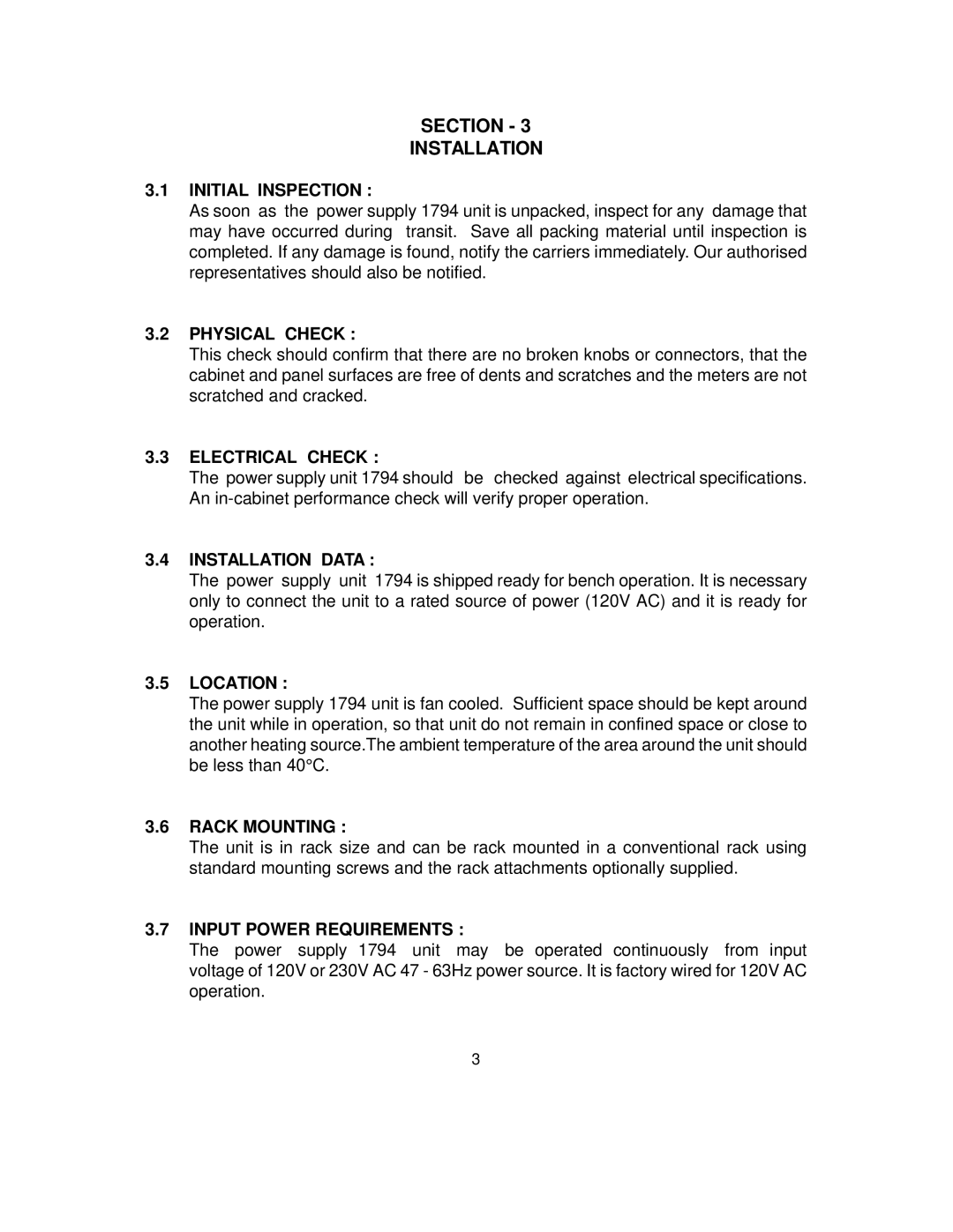 B&K 1794 instruction manual Section Installation 