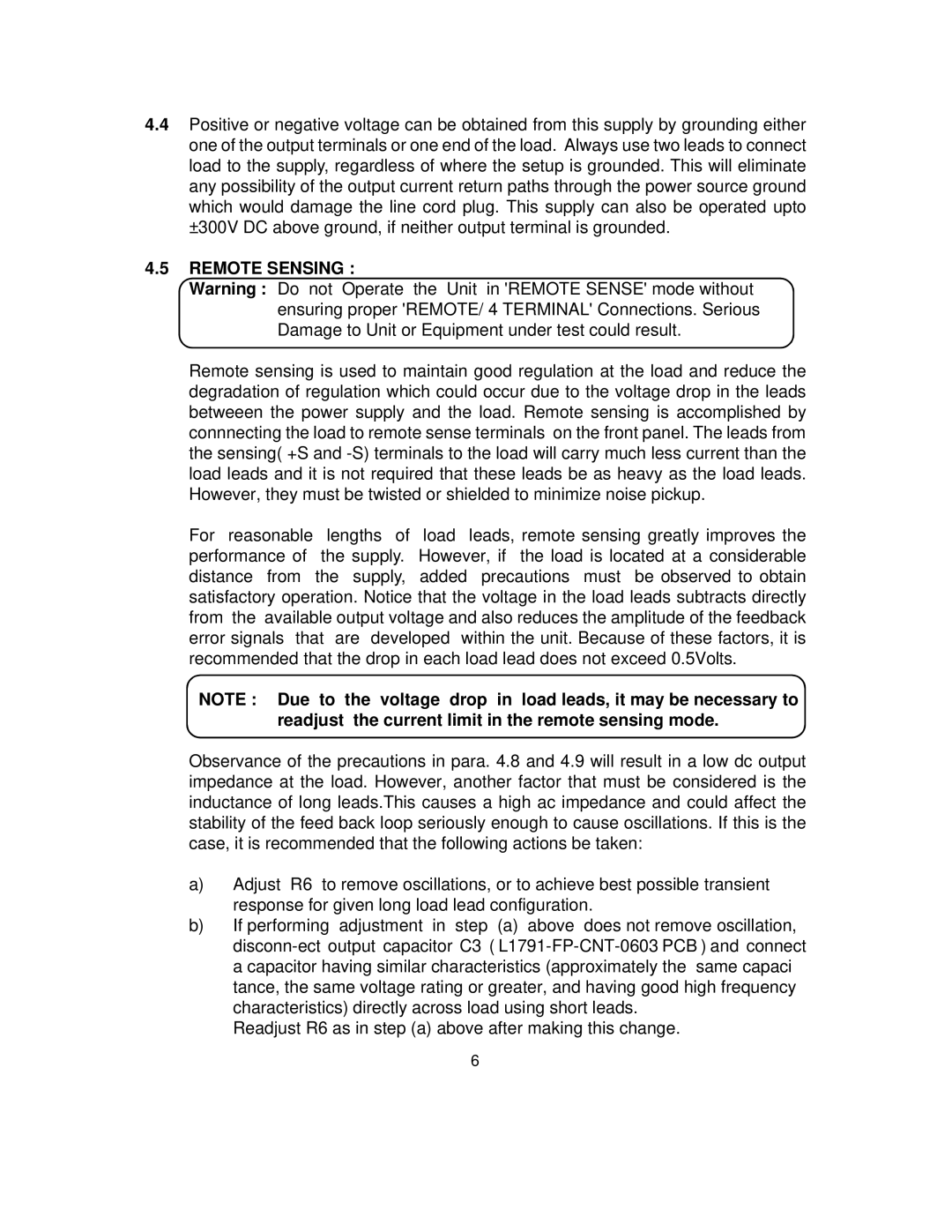 B&K 1794 instruction manual Remote Sensing, Readjust the current limit in the remote sensing mode 