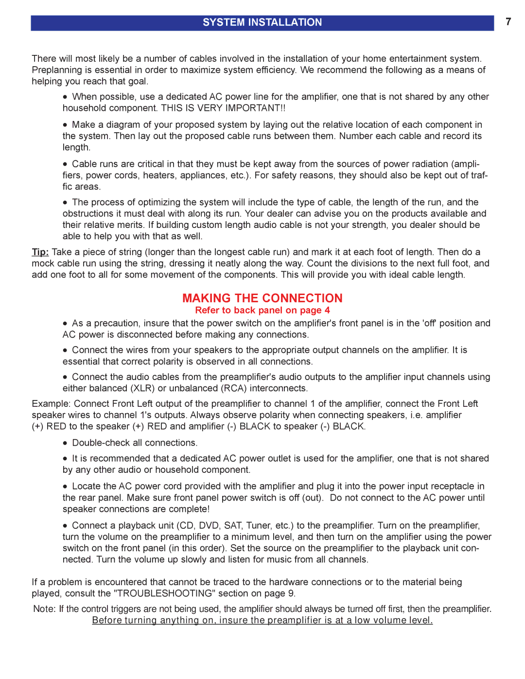 B&K 200.7 S2, 200.5 S2 user manual Making the Connection, System Installation 