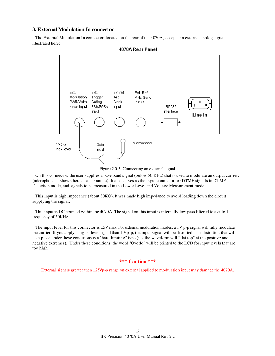 B&K 4070A user manual External Modulation In connector 