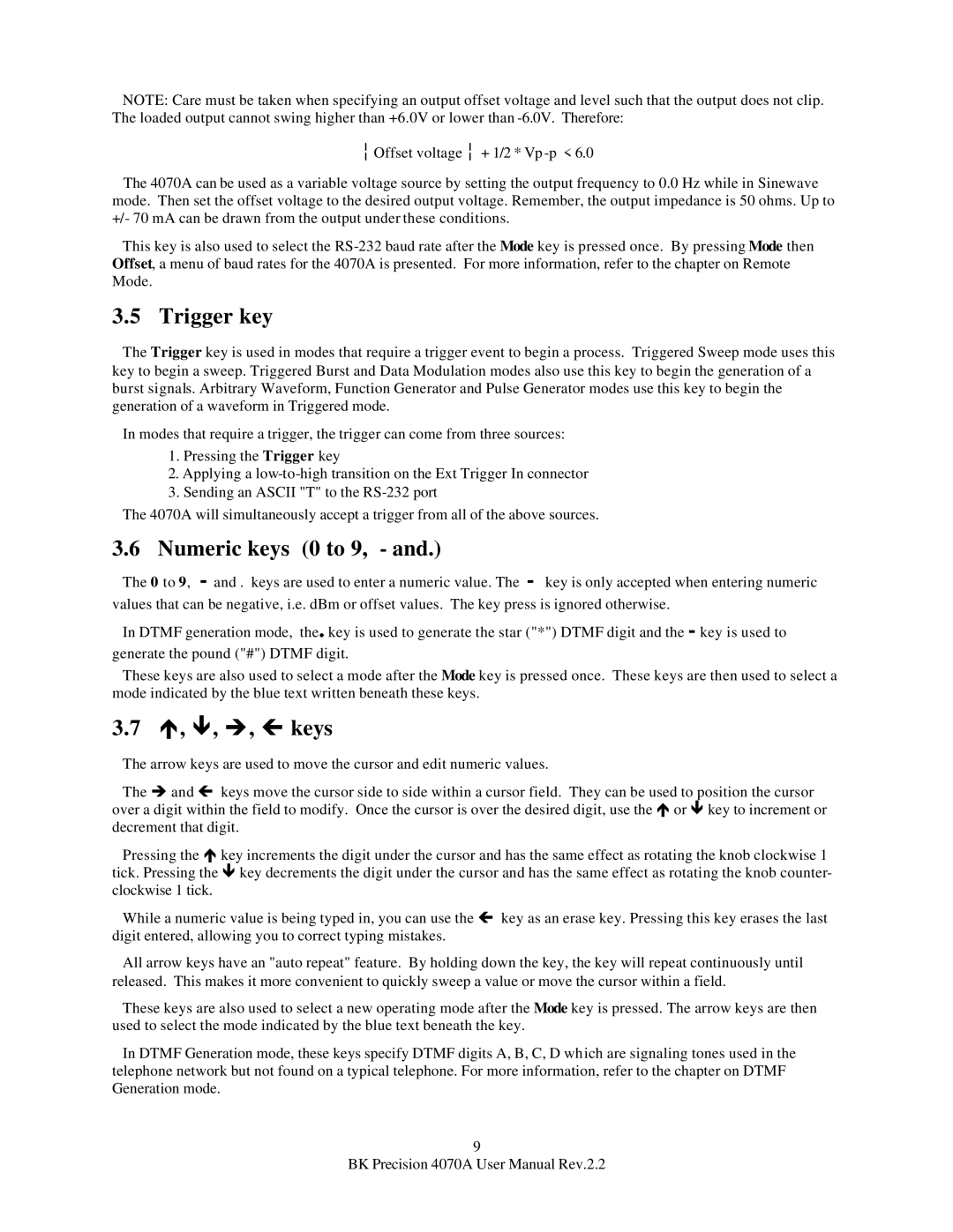 B&K 4070A user manual Trigger key, Numeric keys 0 to 9, É, ê, è, ç keys 