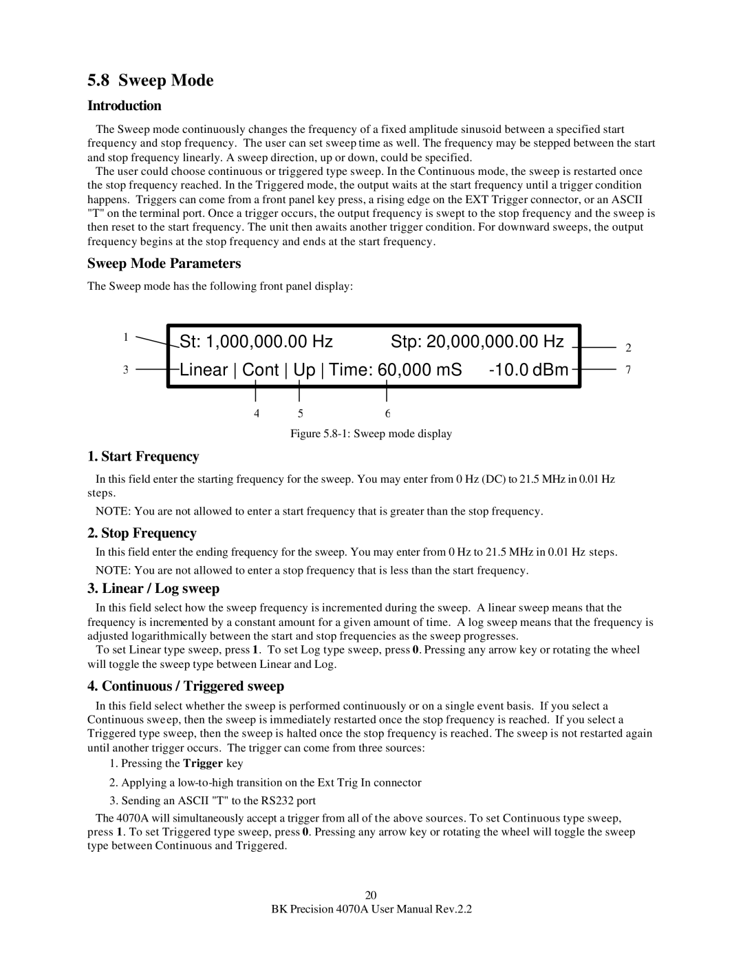 B&K 4070A user manual Sweep Mode 