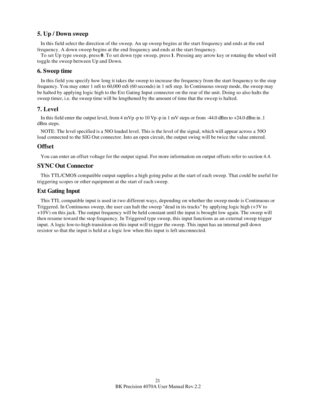 B&K 4070A user manual Up / Down sweep, Sweep time 