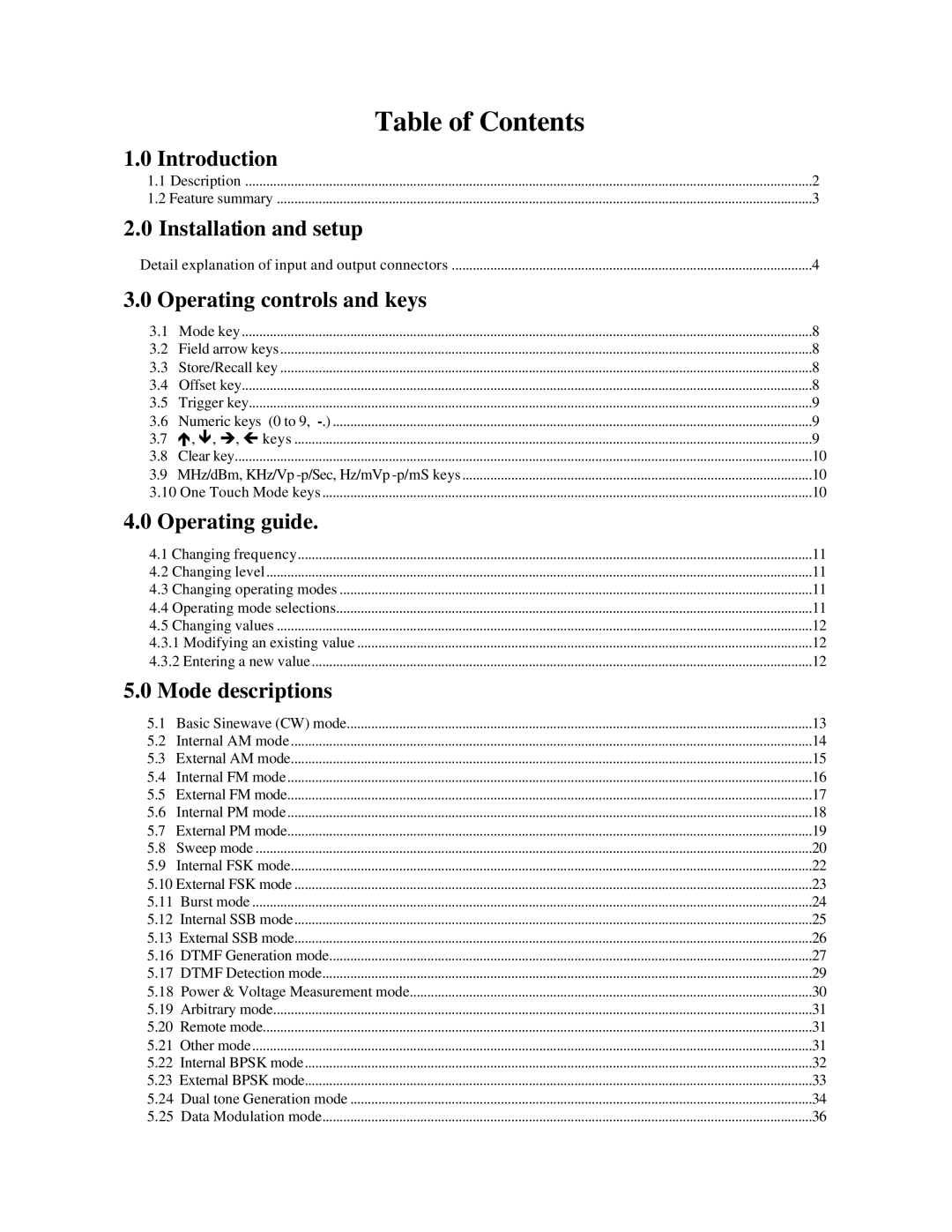 B&K 4070A user manual Table of Contents 