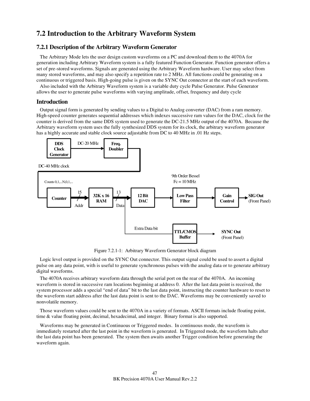 B&K 4070A user manual Introduction to the Arbitrary Waveform System, Description of the Arbitrary Waveform Generator 