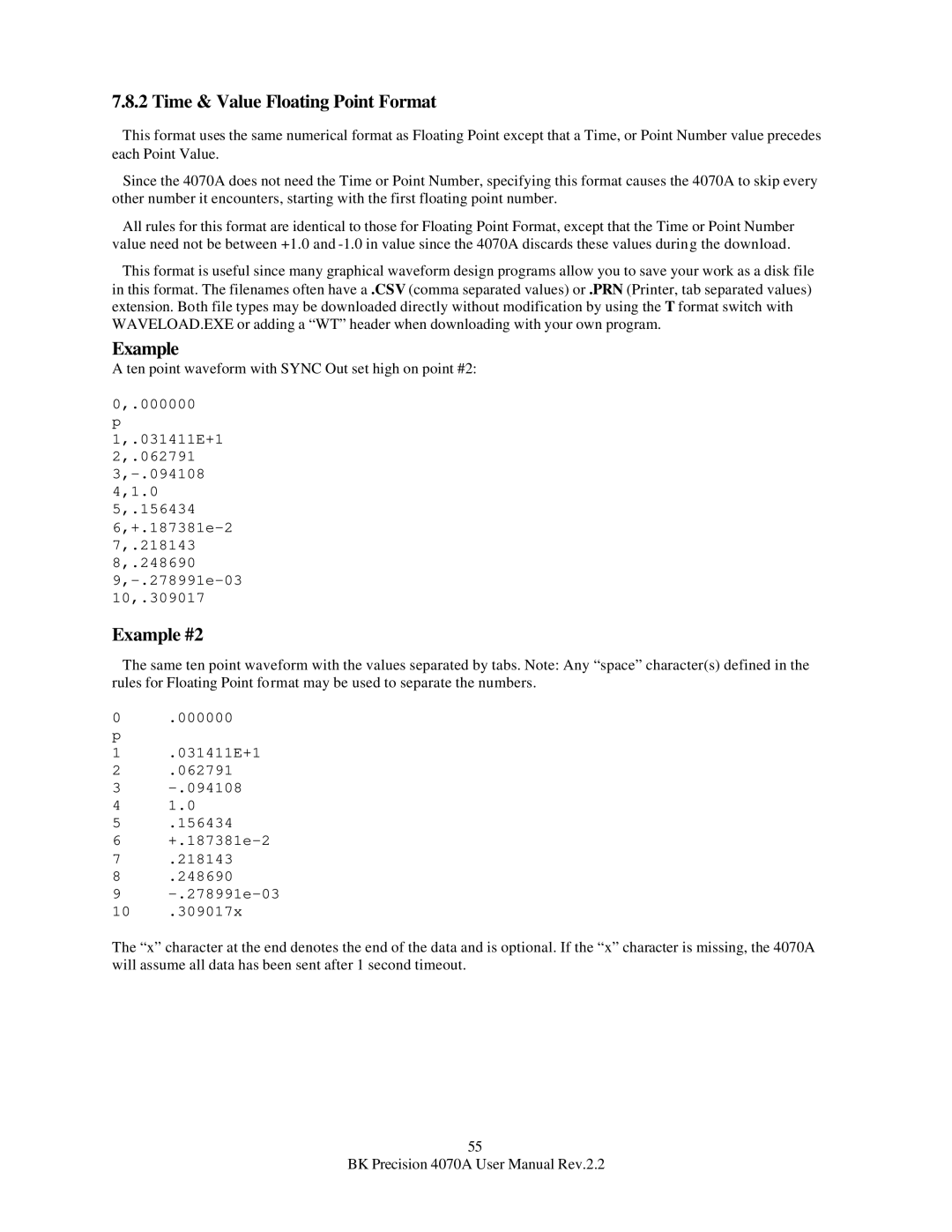 B&K 4070A user manual Time & Value Floating Point Format, Example #2 