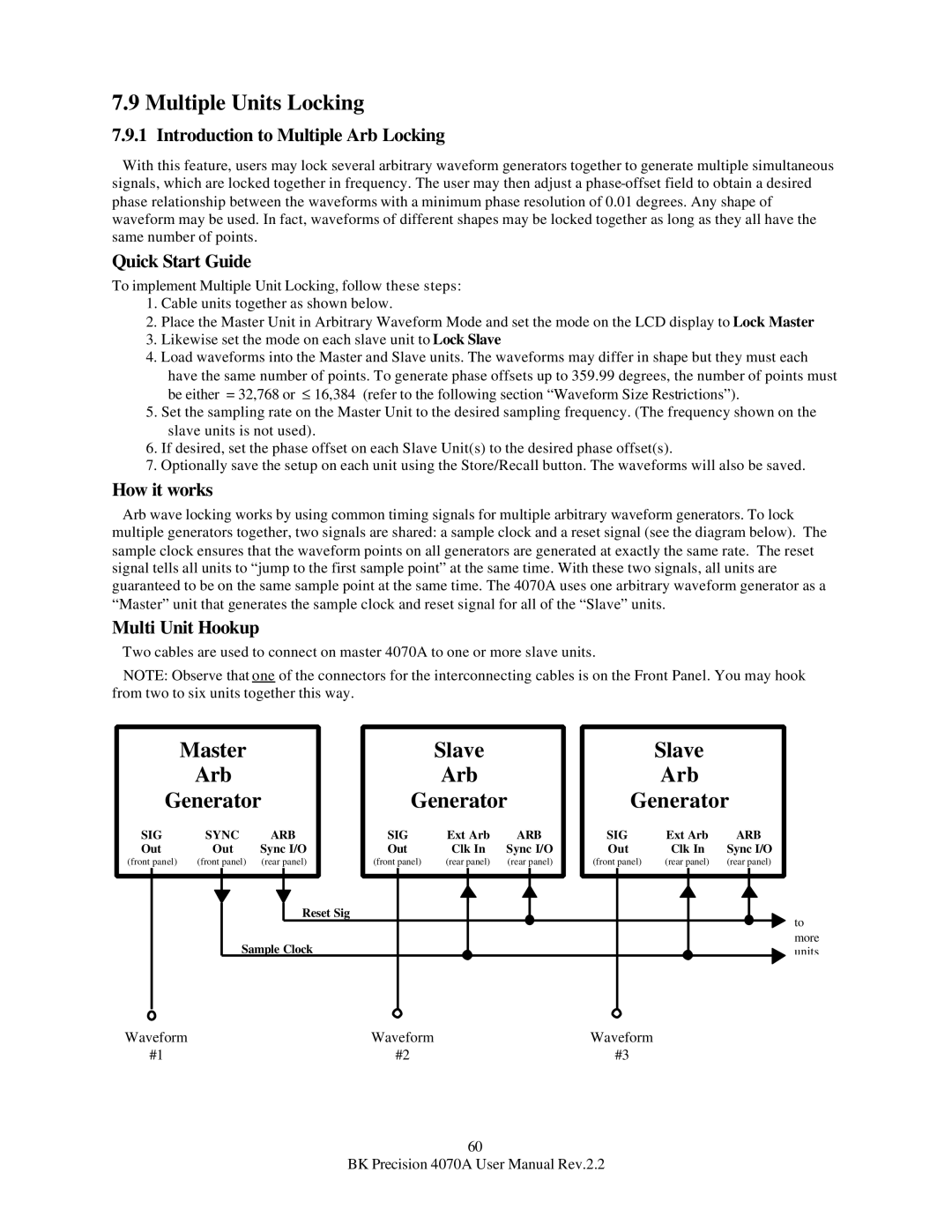 B&K 4070A user manual Multiple Units Locking, Arb, Generator 