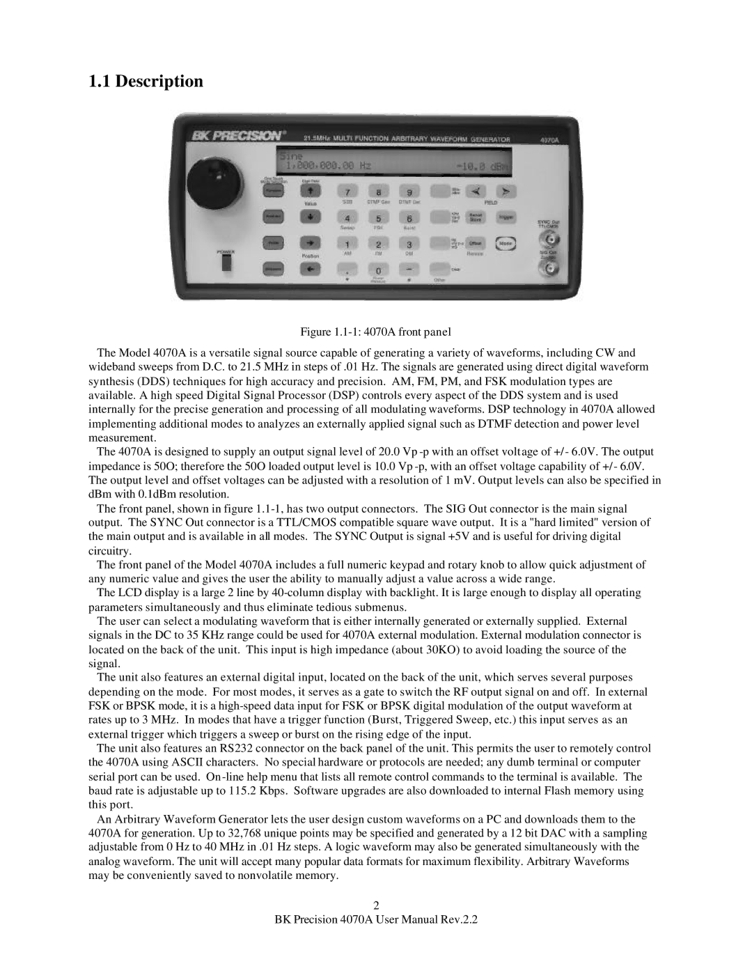 B&K 4070A user manual Description 